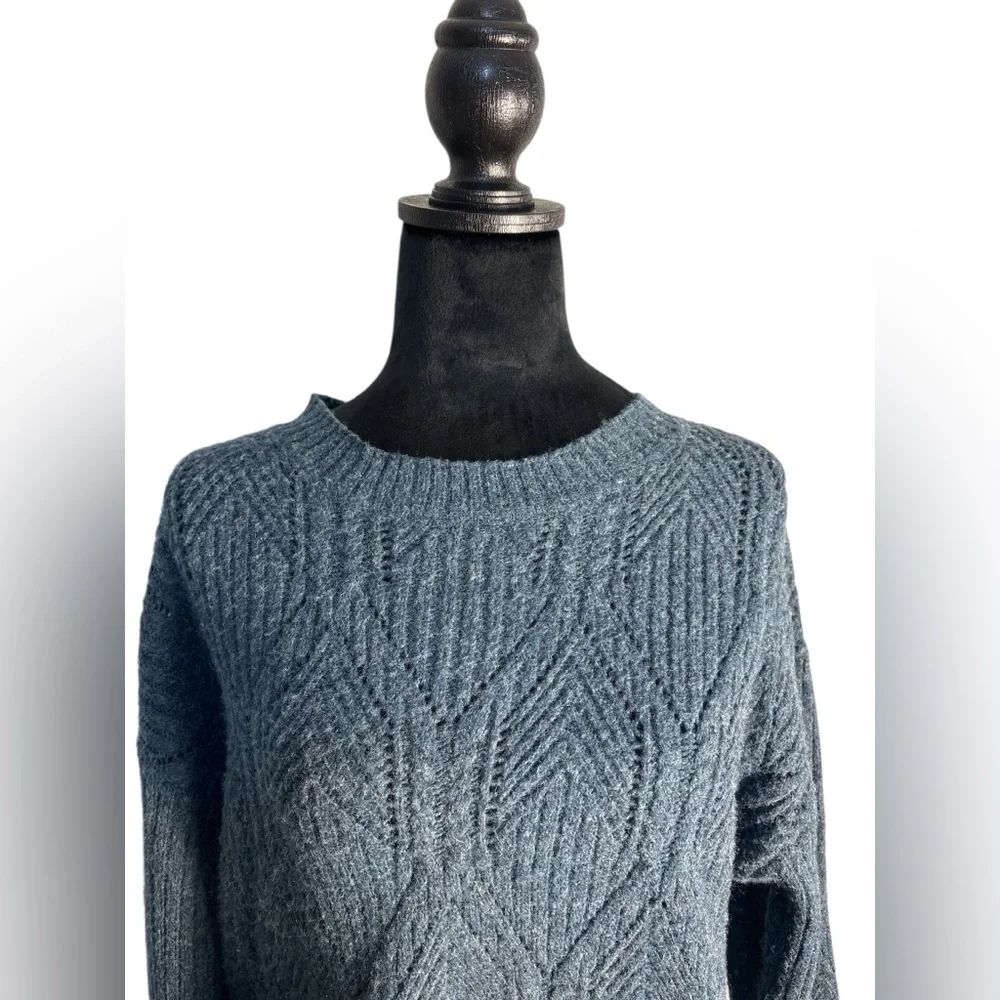Mystree Women's Heather Charcoal Blue Crew Neck Sweater Size